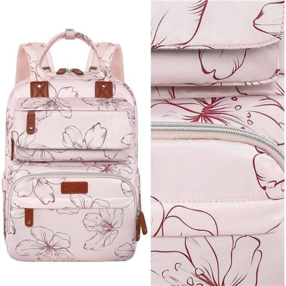 Floral Printed Diaper Backpack for Moms - Large Pink Bag with Insulated Pockets - Picture 3 of 7